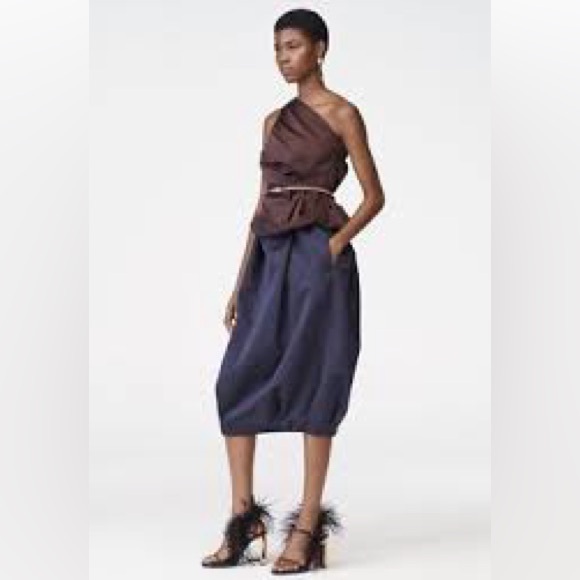 Zara collection taffeta voluminous midi blue skirt limited edition sz.S - Picture 1 of 16